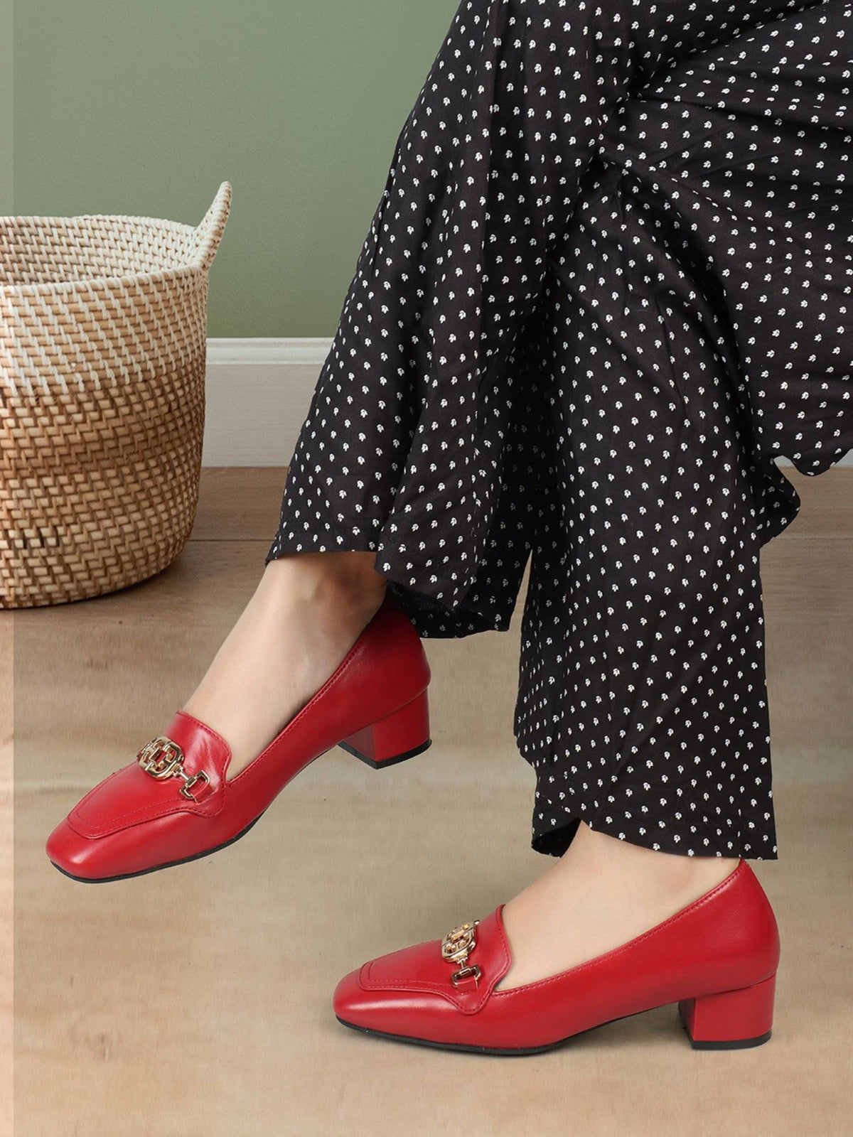 Red Square Toe Party Wear Pumps | H78 - view 1