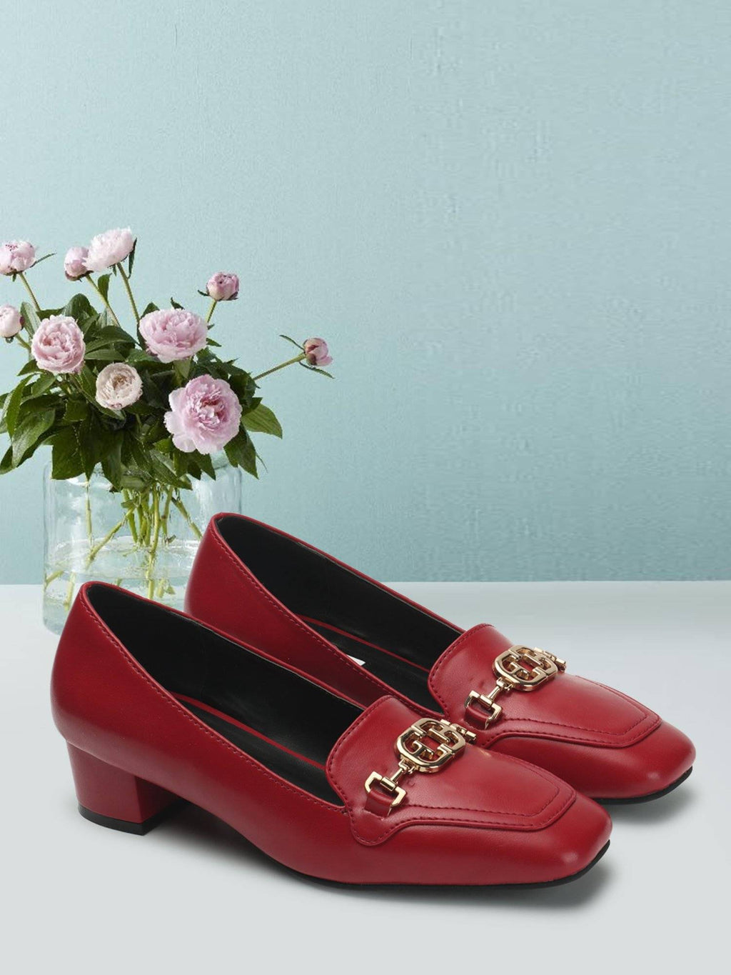 Red Square Toe Party Wear Pumps | H78 - view 3