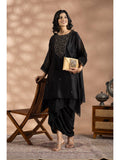 Black Silk Chanderi Embroidered Kurta | FY93 - view 1