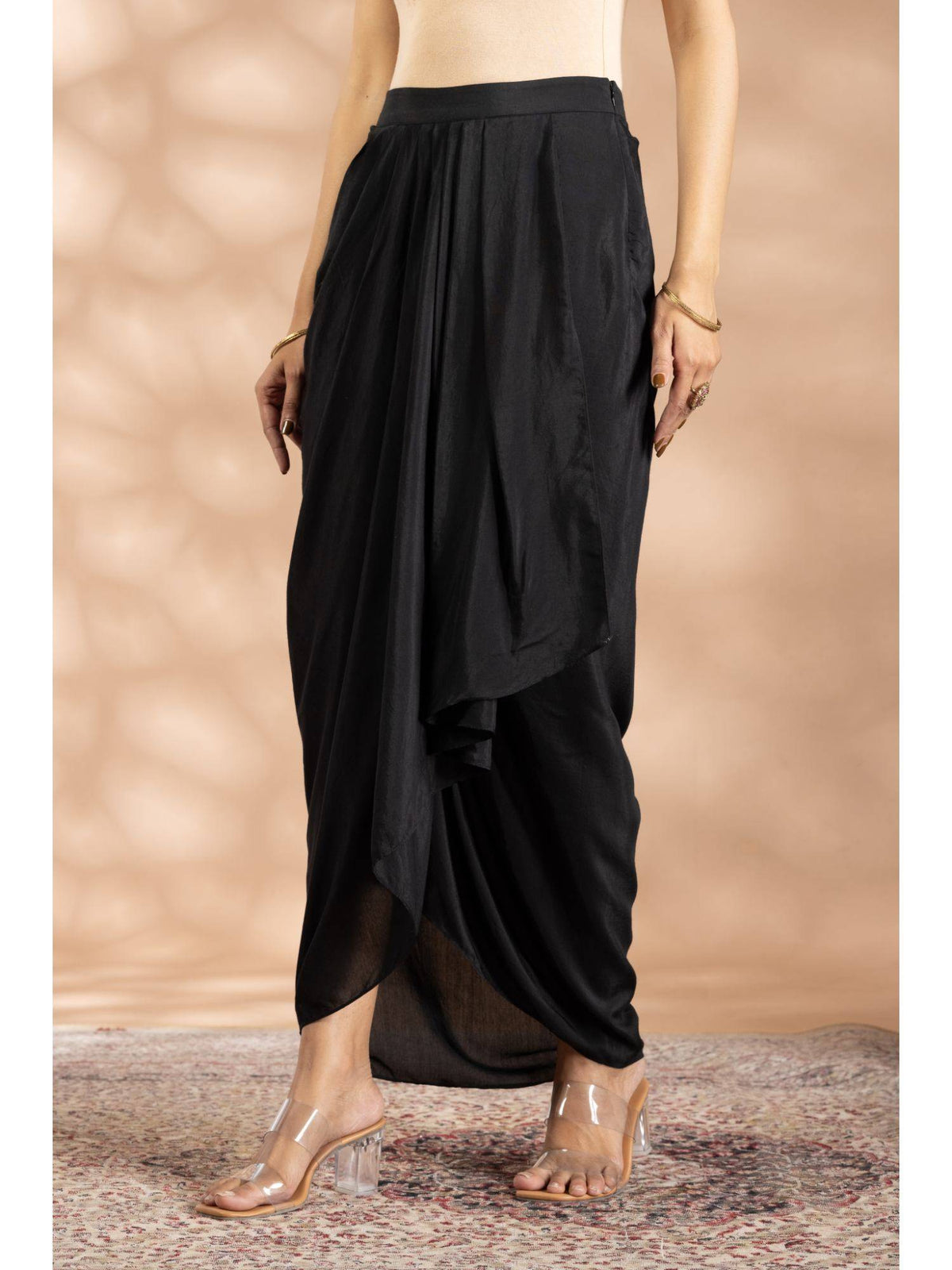Black Silk Chanderi Embroidered Kurta | U3S - view 3