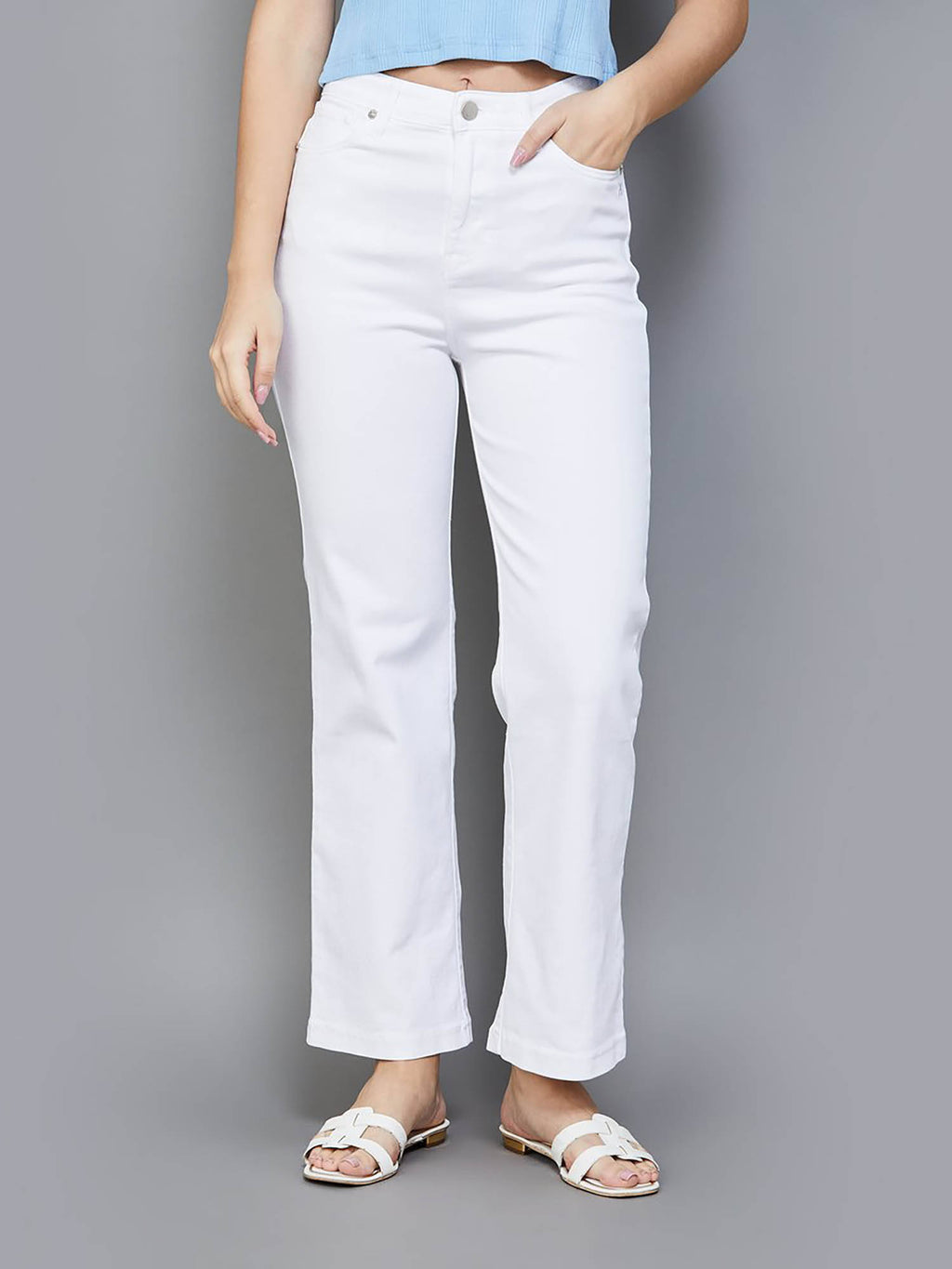 White Solid Straight Fit Jeans | ST23 - view 1