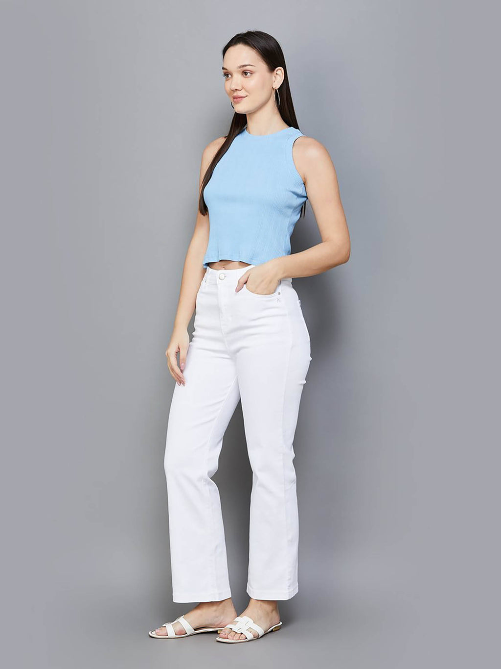 White Solid Straight Fit Jeans | ST23 - view 2