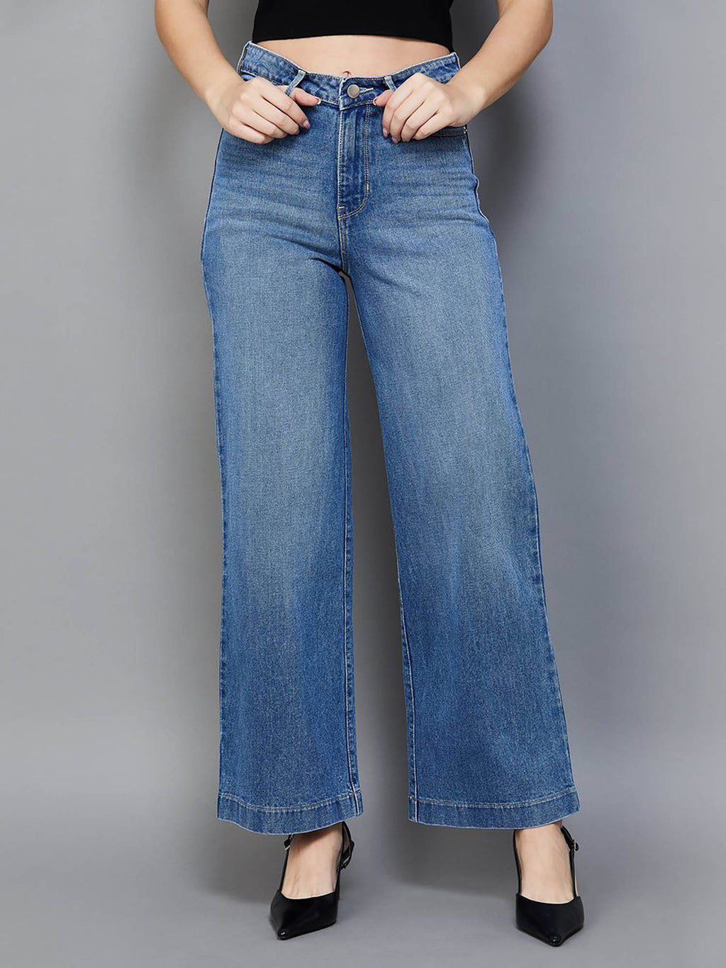 Blue Solid Straight Fit Jeans | ST23 - view 1