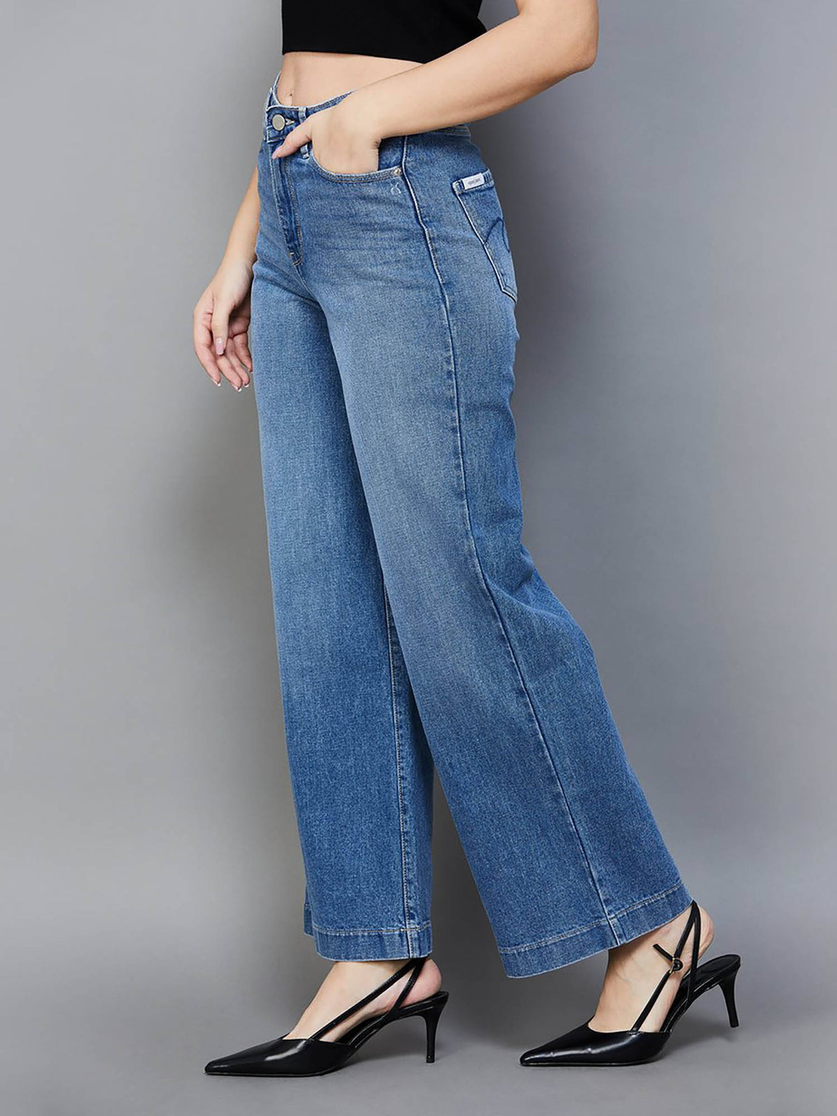 Blue Solid Straight Fit Jeans | ST23 - view 3
