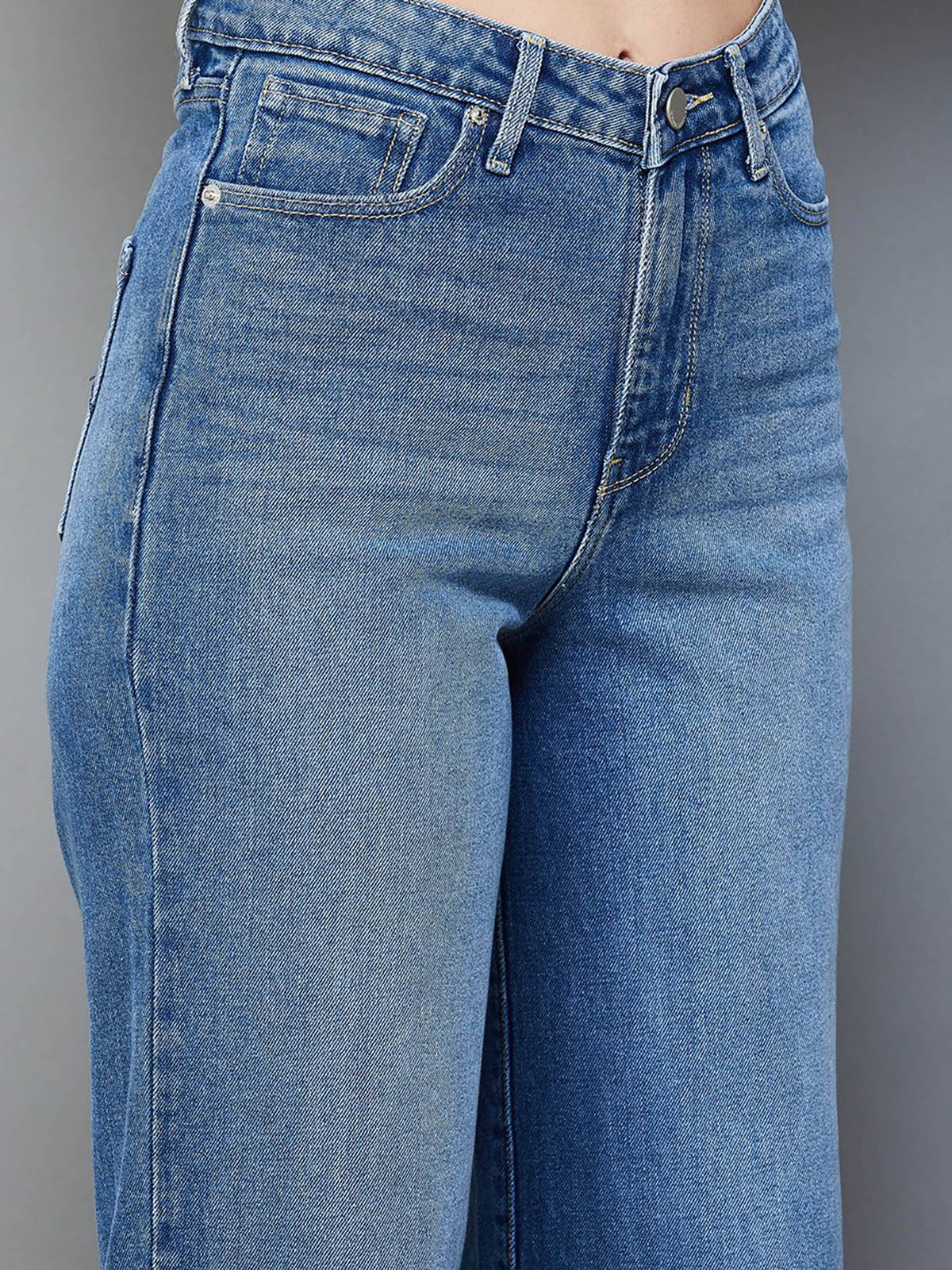 Blue Solid Straight Fit Jeans | ST23 - view 4
