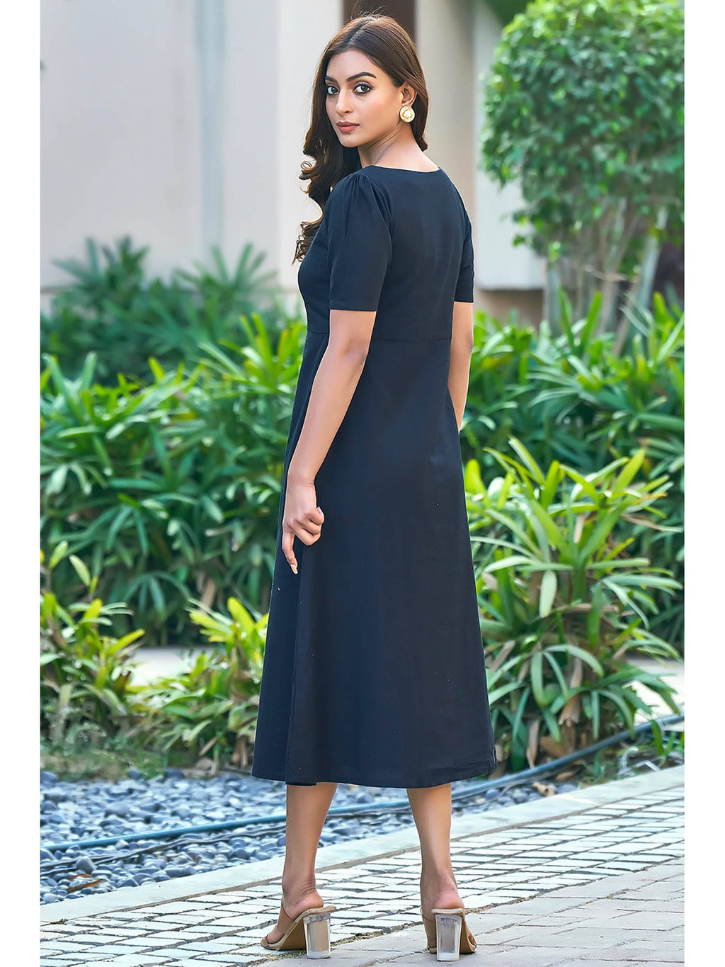 Black Embroidered A-Line Midi Dress | D56 - view 2