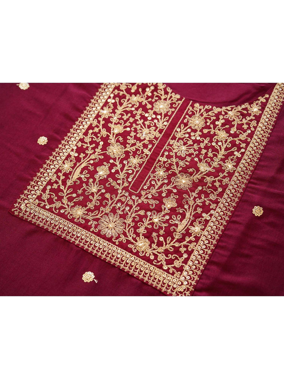 Maroon Embroidered Kurta with Gold Polka Accents and Yoke Detailing | U3S - view 7