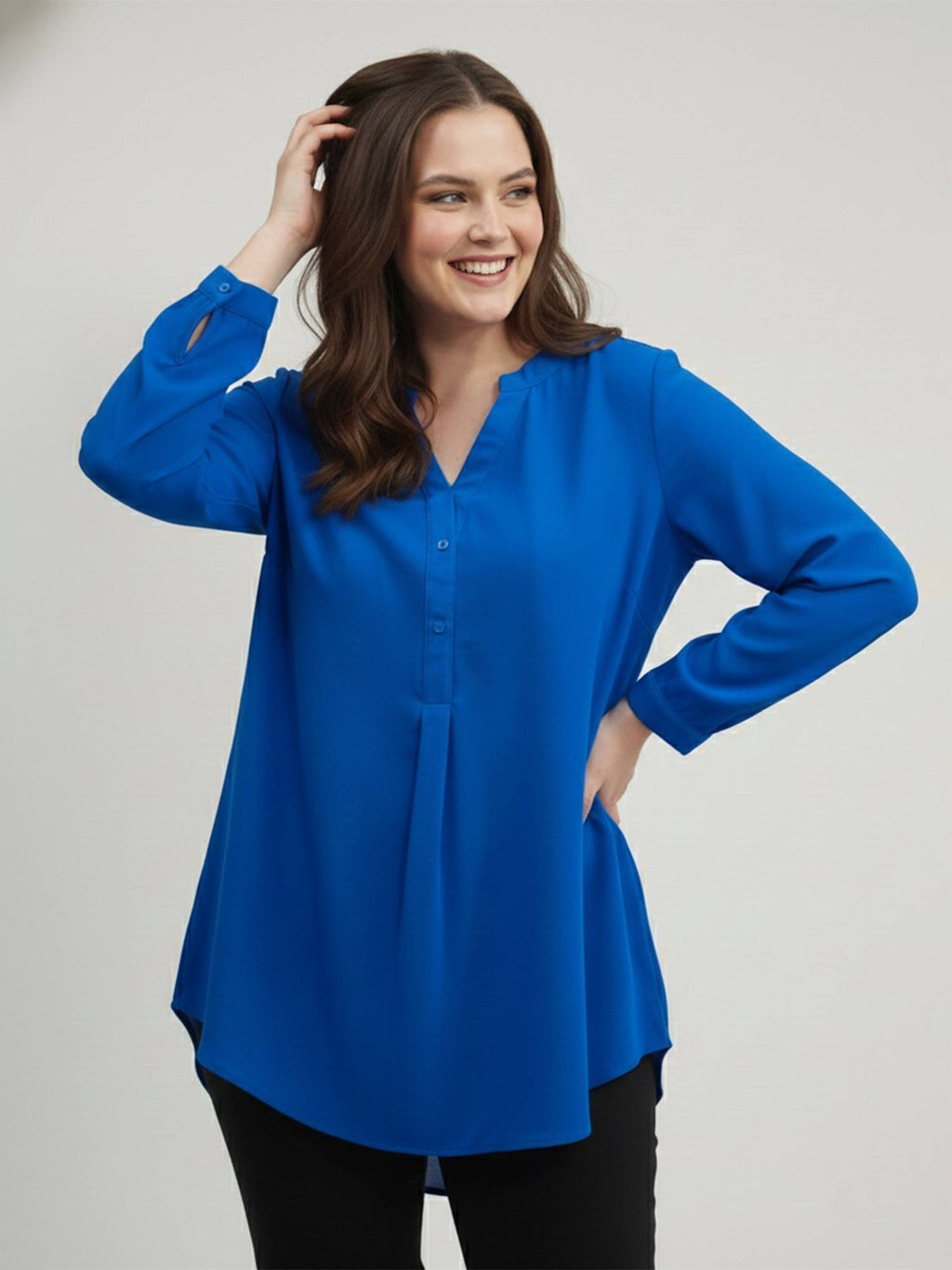 Blue Moss Crepe Mandarin Neck Plain Regular Fit Shirt | S67 - view 1