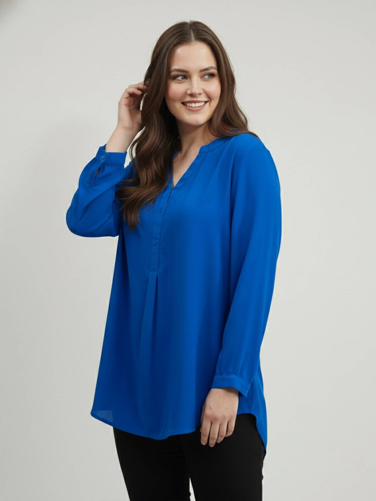 Blue Moss Crepe Mandarin Neck Plain Regular Fit Shirt | S67 - view 4