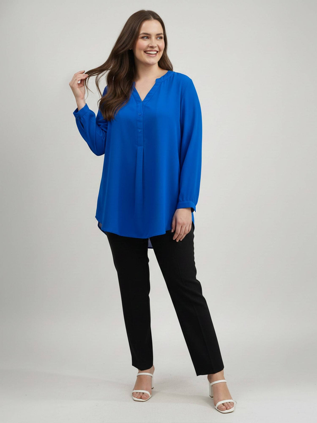 Blue Moss Crepe Mandarin Neck Plain Regular Fit Shirt | S67 - view 5