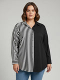 Black Crepe Collar Neck Stripes Regular Fit Shirt | S67 - view 1