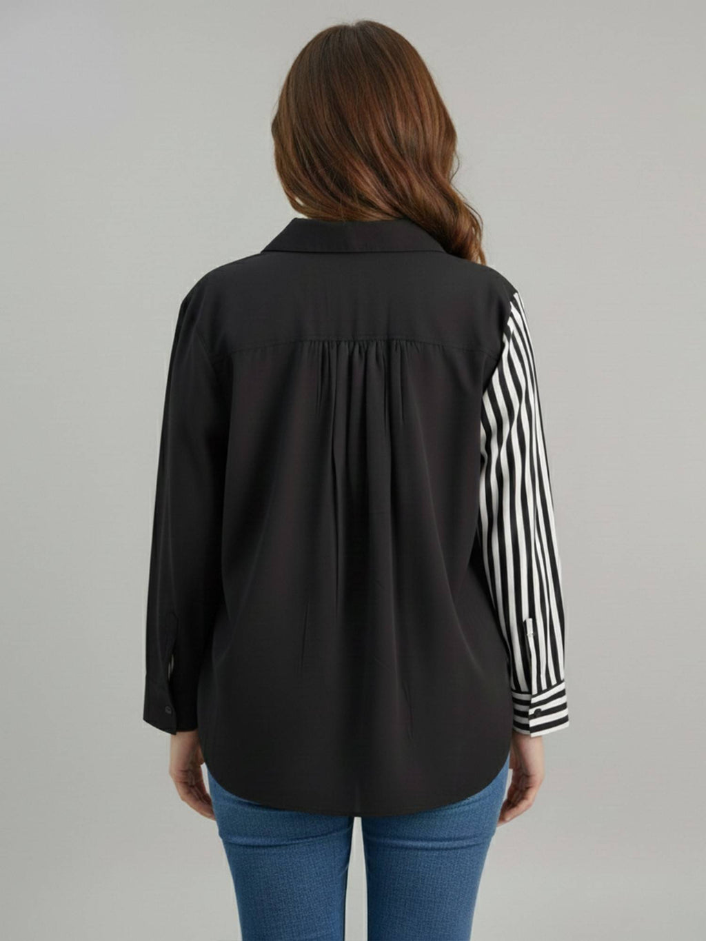 Black Crepe Collar Neck Stripes Regular Fit Shirt | S67 - view 2