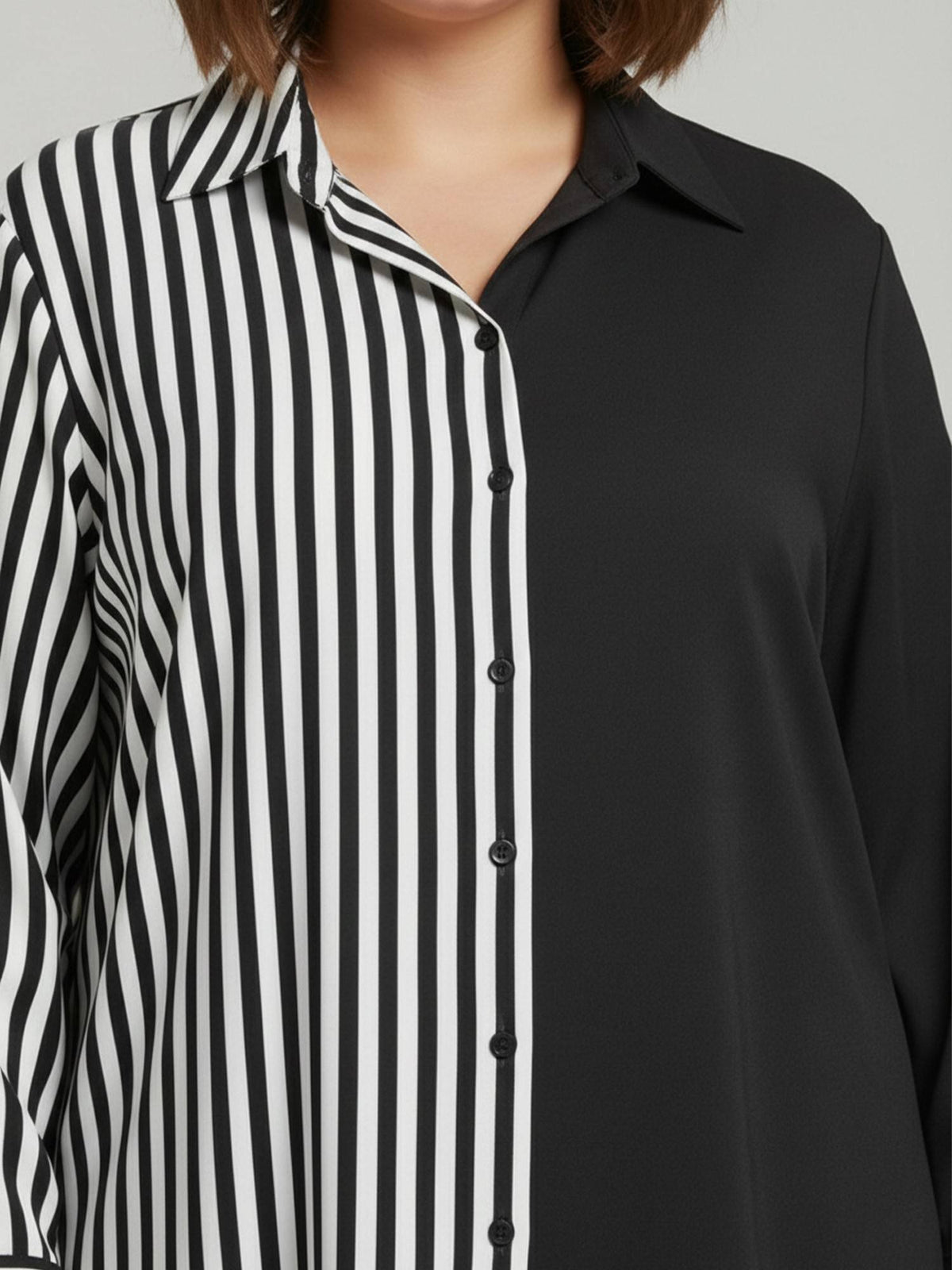 Black Crepe Collar Neck Stripes Regular Fit Shirt | S67 - view 3