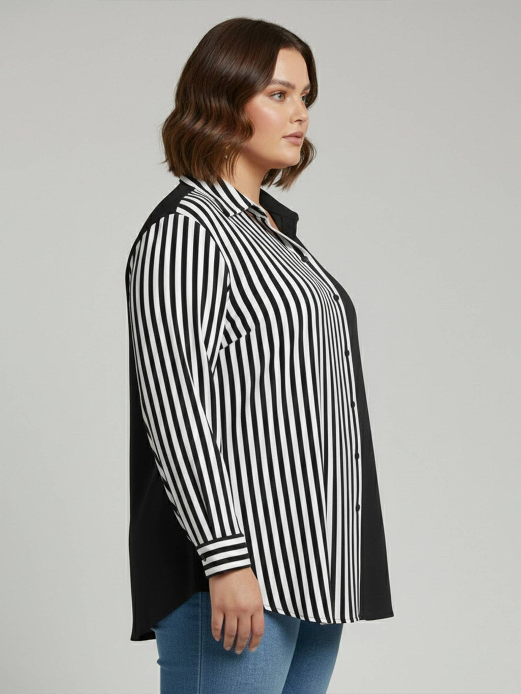 Black Crepe Collar Neck Stripes Regular Fit Shirt | S67 - view 4