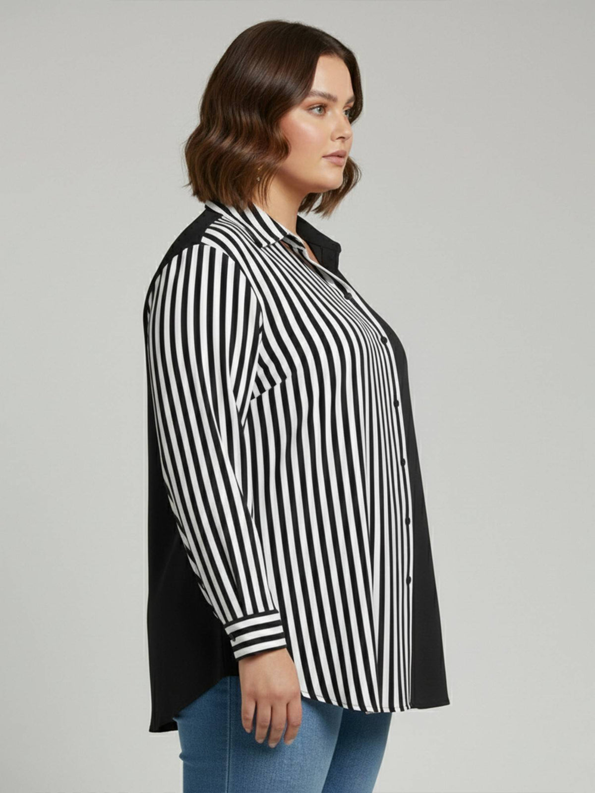 Black Crepe Collar Neck Stripes Regular Fit Shirt | S67 - view 4