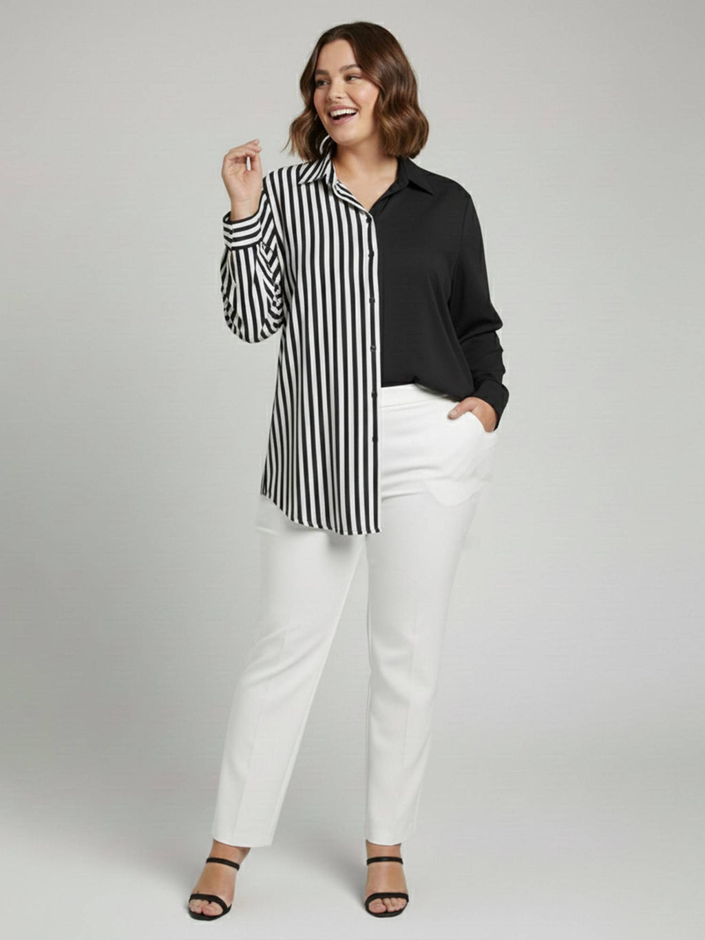 Black Crepe Collar Neck Stripes Regular Fit Shirt | S67 - view 5