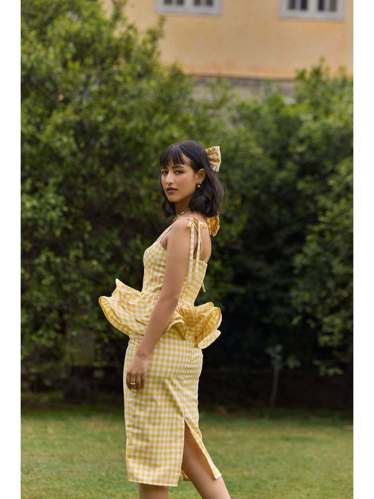 Yellow Gingham Peplum Top | pt51 - view 2