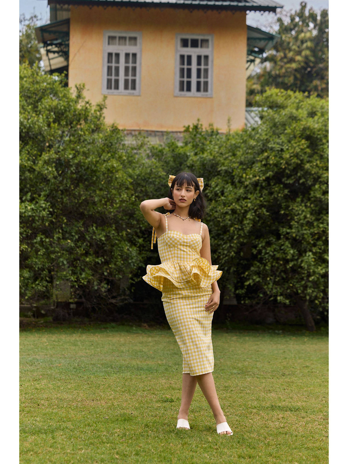 Yellow Gingham Peplum Top | pt51 - view 3