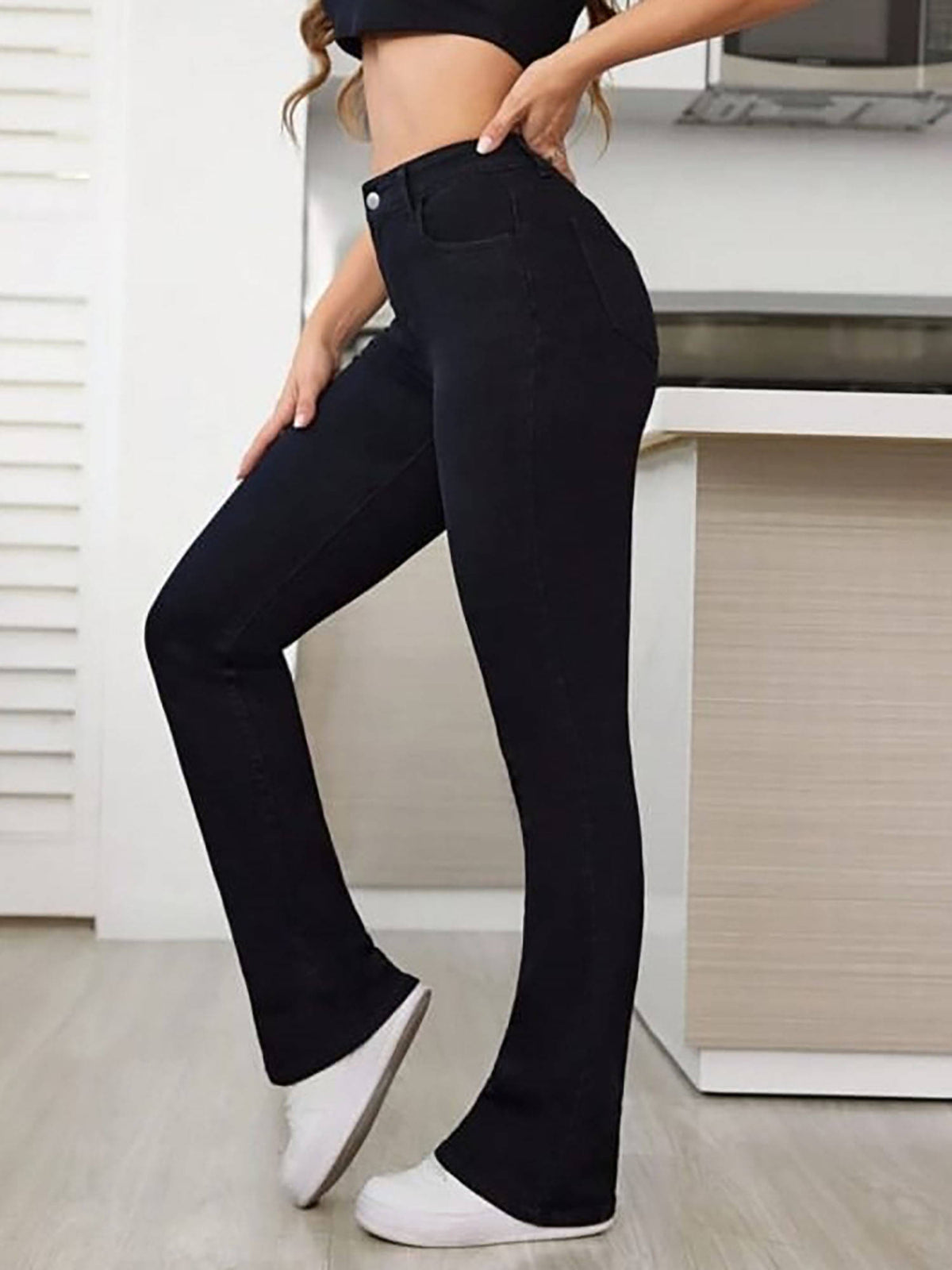 Women Black High-Rise Stretchable Bootcut Flared Jeans | BT10 - view 2