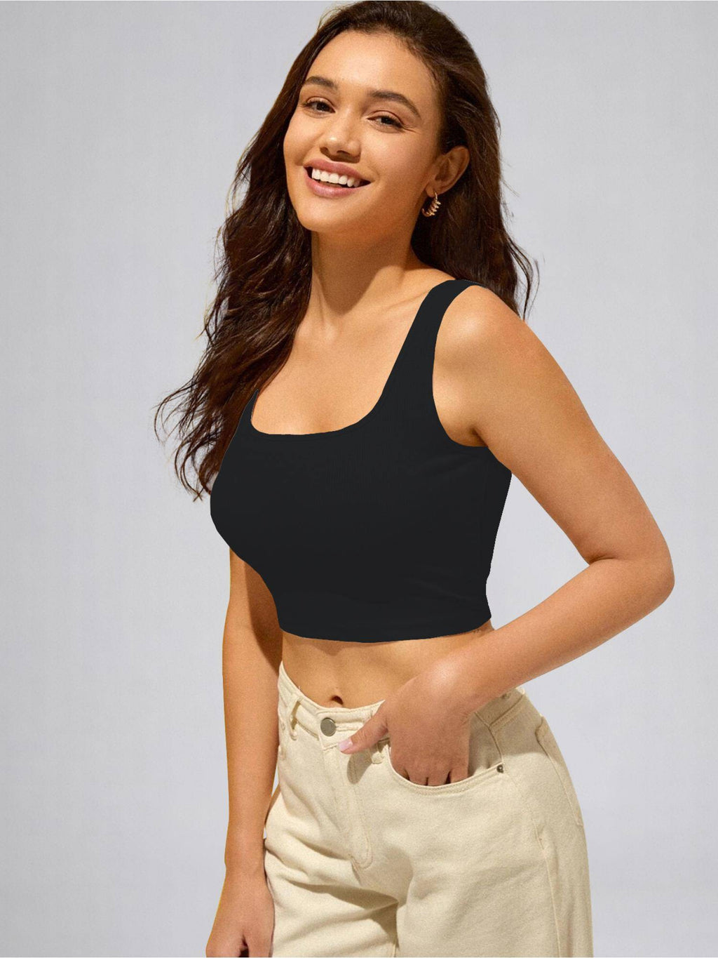 Womens Purple Square Neck Crop Tank Top | CT61 - view 67