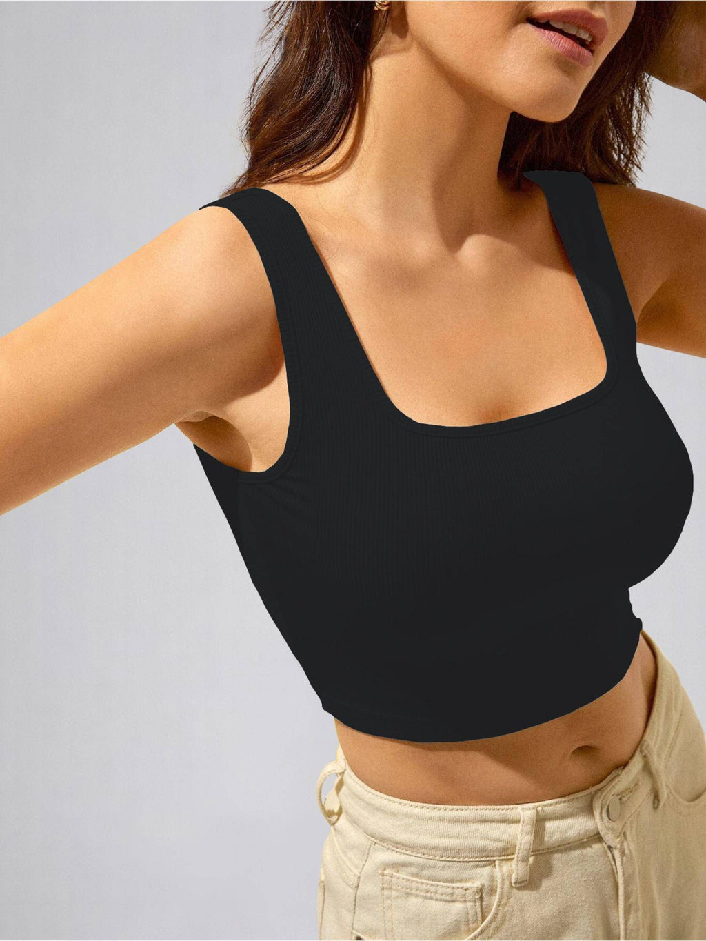 Womens Purple Square Neck Crop Tank Top | CT61 - view 69