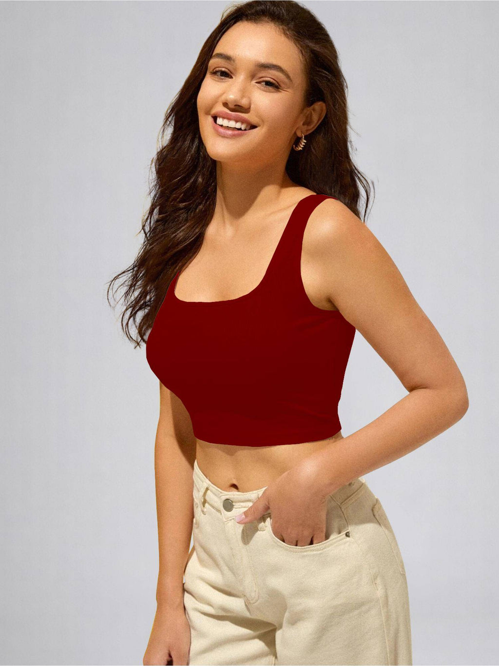 Womens Purple Square Neck Crop Tank Top | CT61 - view 39