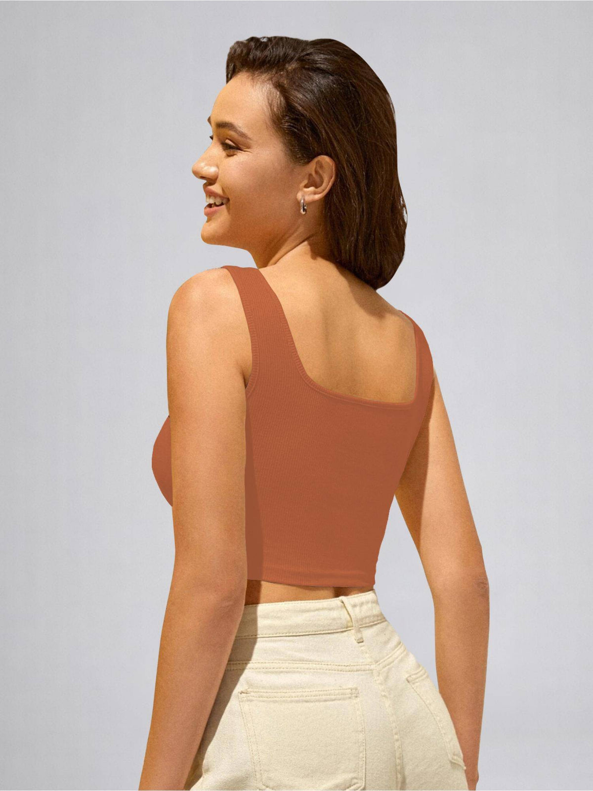 Womens Rust Square Neck Crop Tank Top | CT61 - view 3