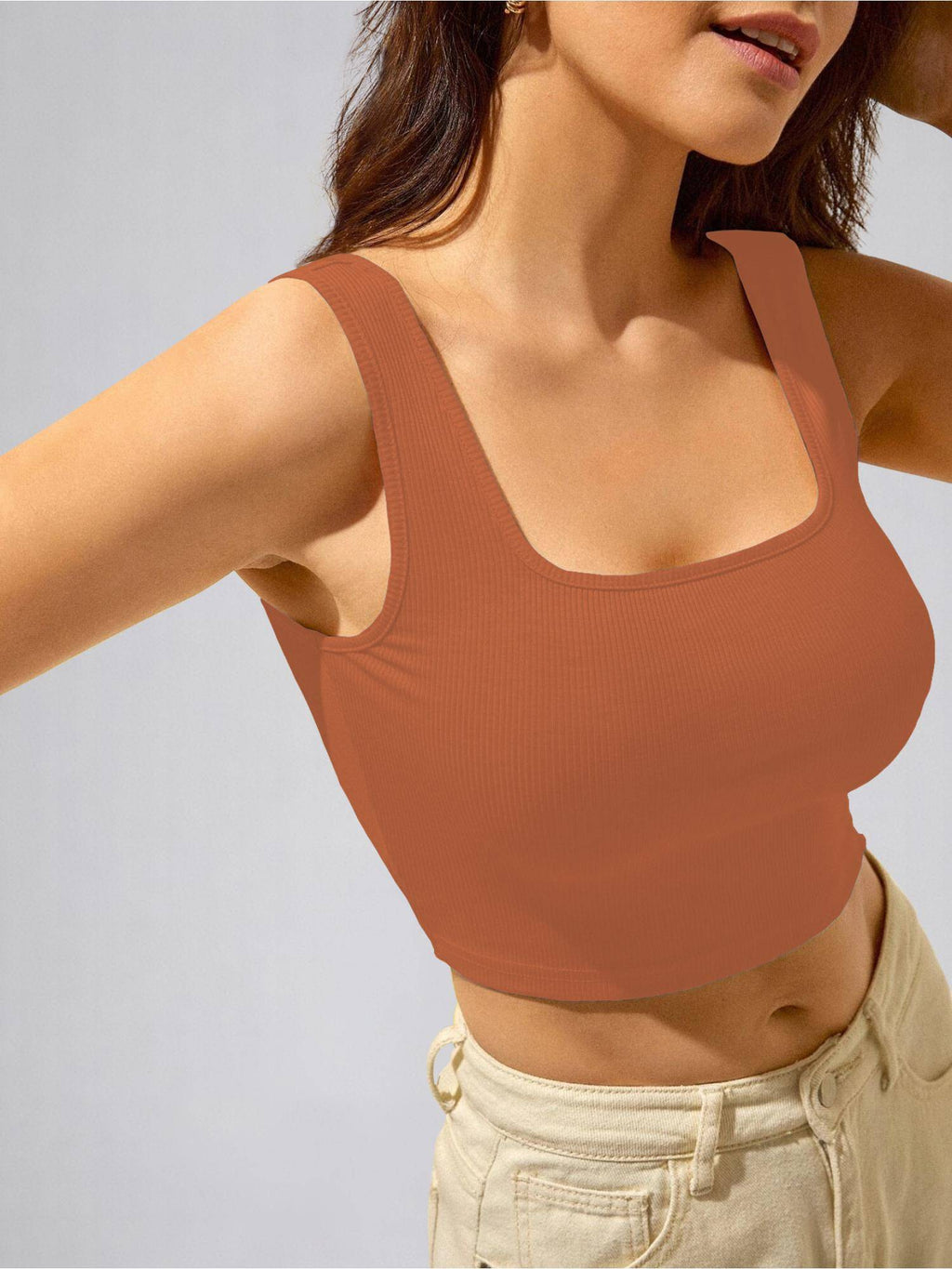 Womens Rust Square Neck Crop Tank Top | CT61 - view 6