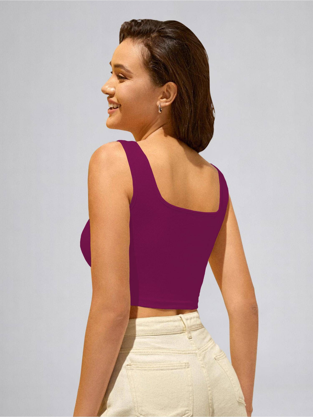 Womens Purple Square Neck Crop Tank Top | CT61 - view 3
