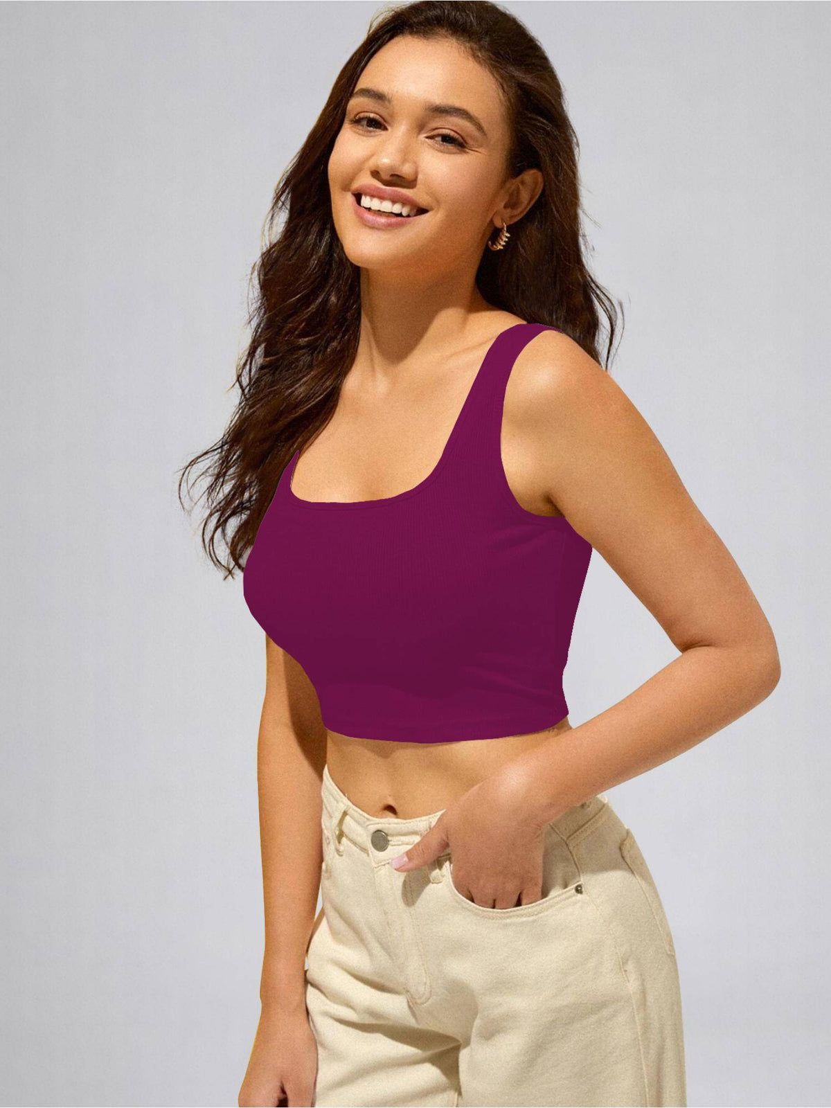 Womens Purple Square Neck Crop Tank Top | CT61 - view 4