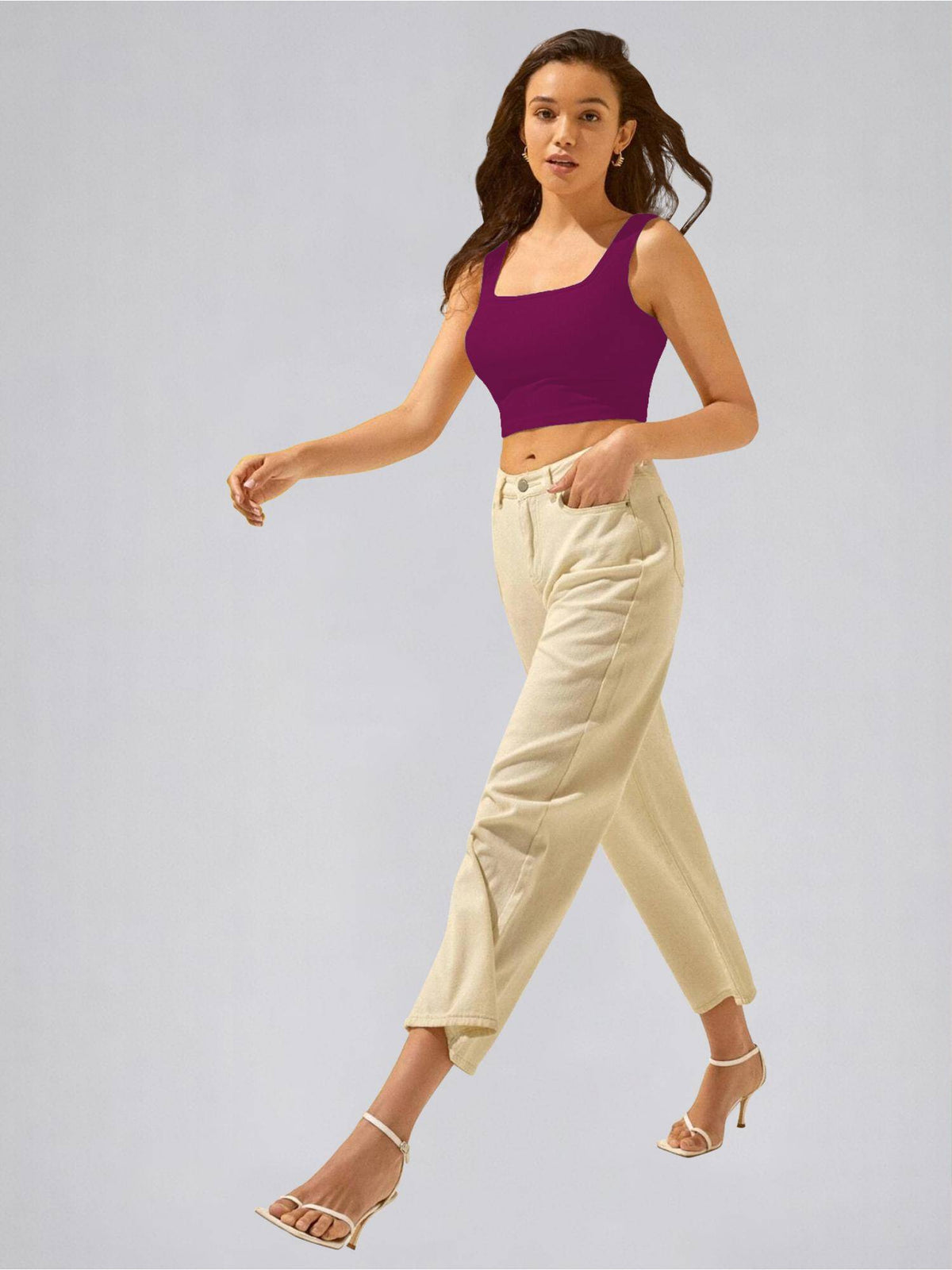Womens Purple Square Neck Crop Tank Top | CT61 - view 7