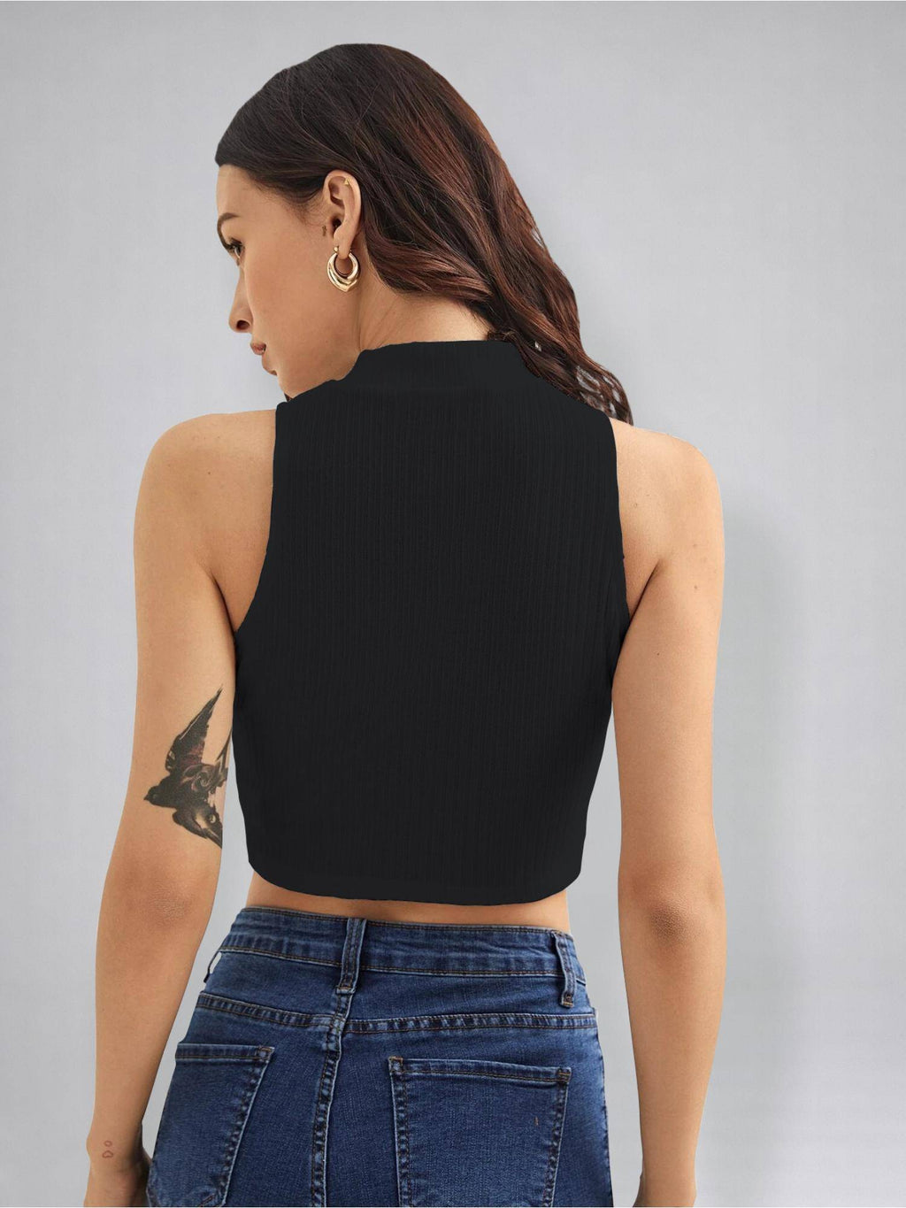 Womens Rust High Neck Sleeveless Crop Top | CT61 - view 8