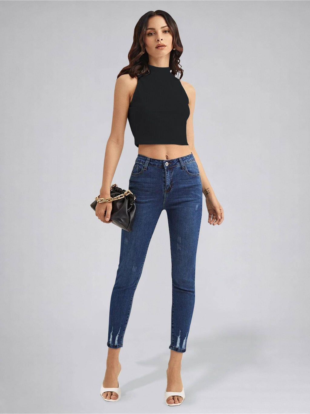Womens Rust High Neck Sleeveless Crop Top | CT61 - view 12