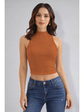 Womens Rust High Neck Sleeveless Crop Top | CT61 - view 1