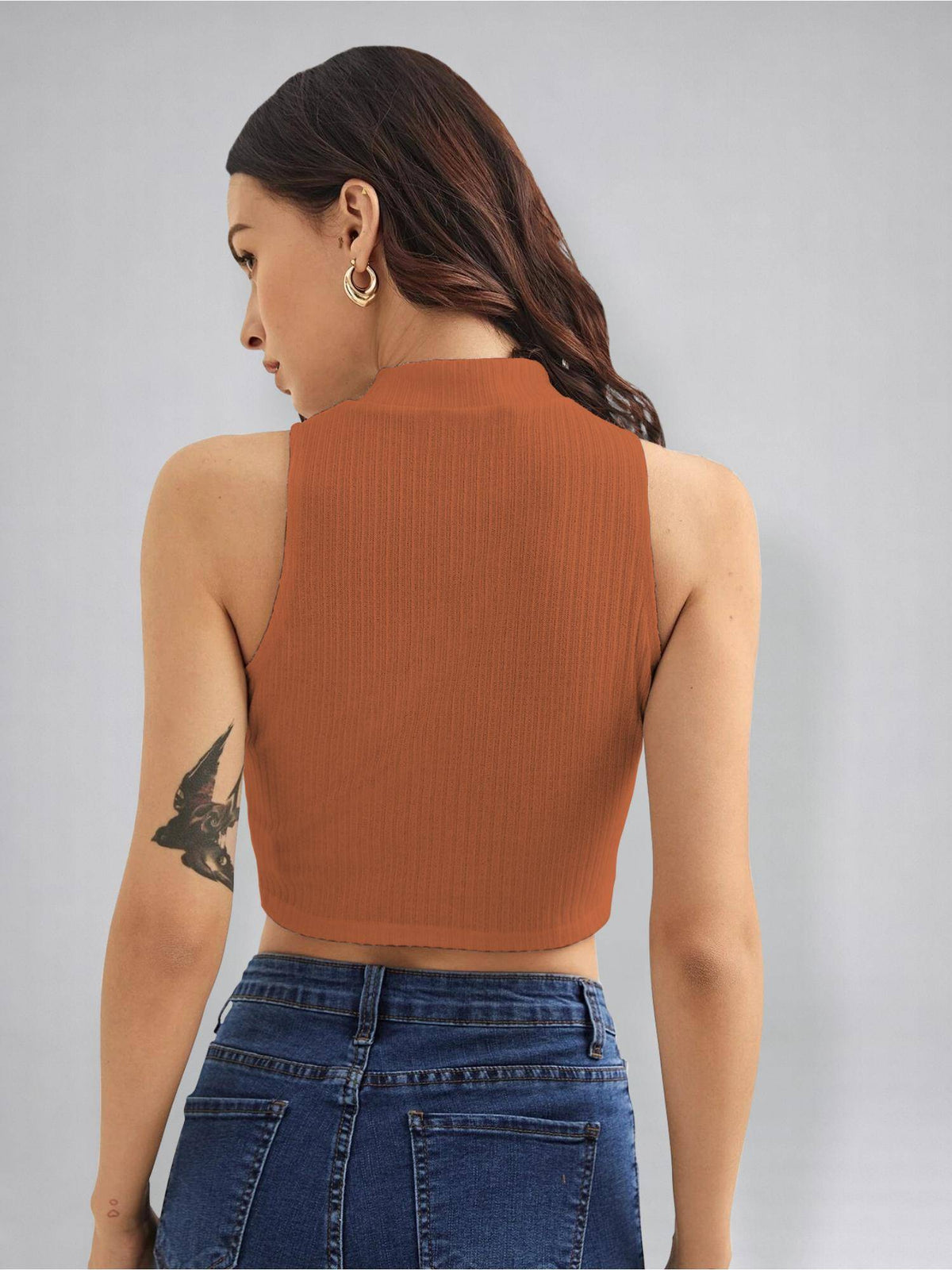Womens Rust High Neck Sleeveless Crop Top | CT61 - view 2