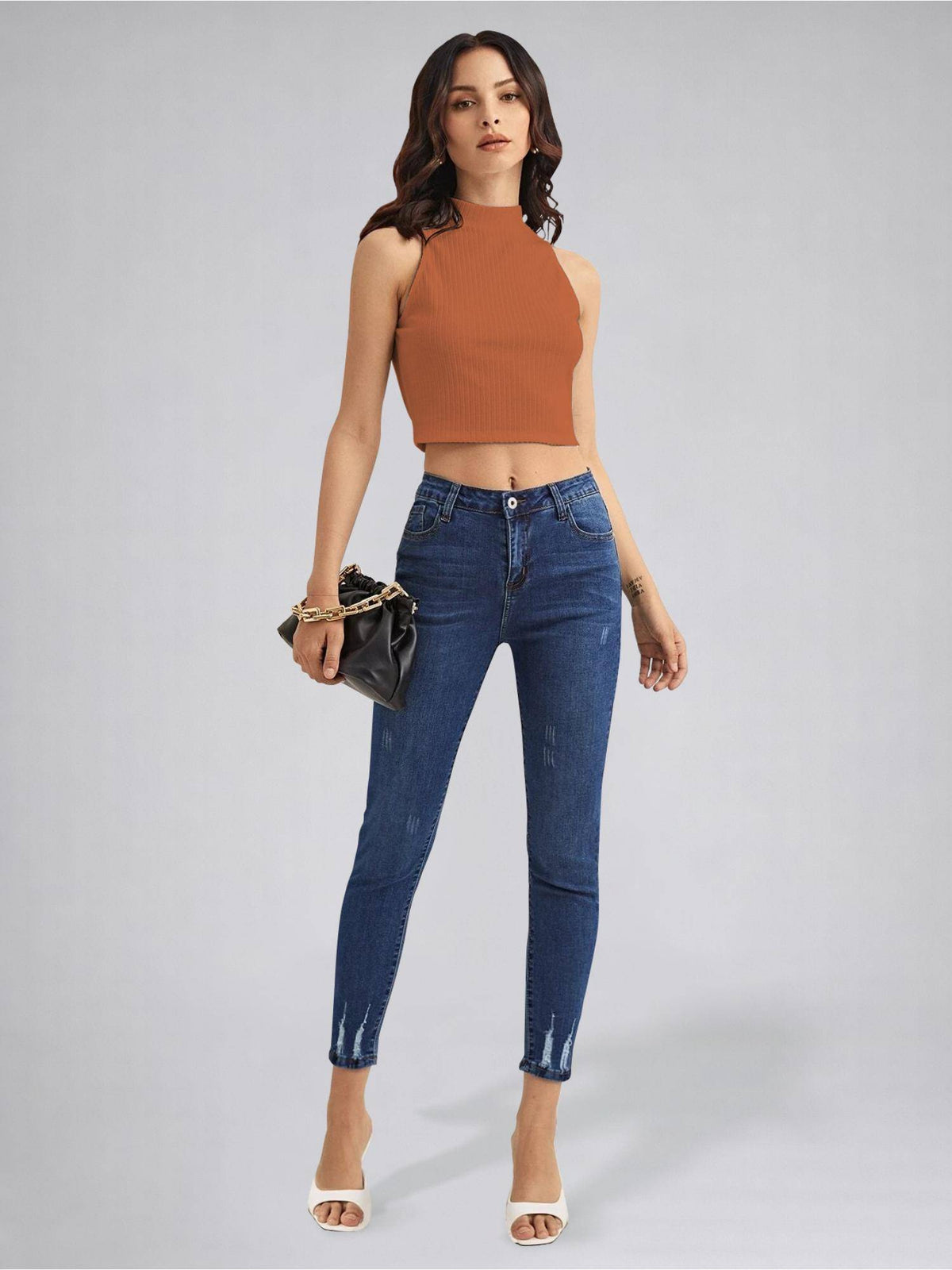 Womens Rust High Neck Sleeveless Crop Top | CT61 - view 6
