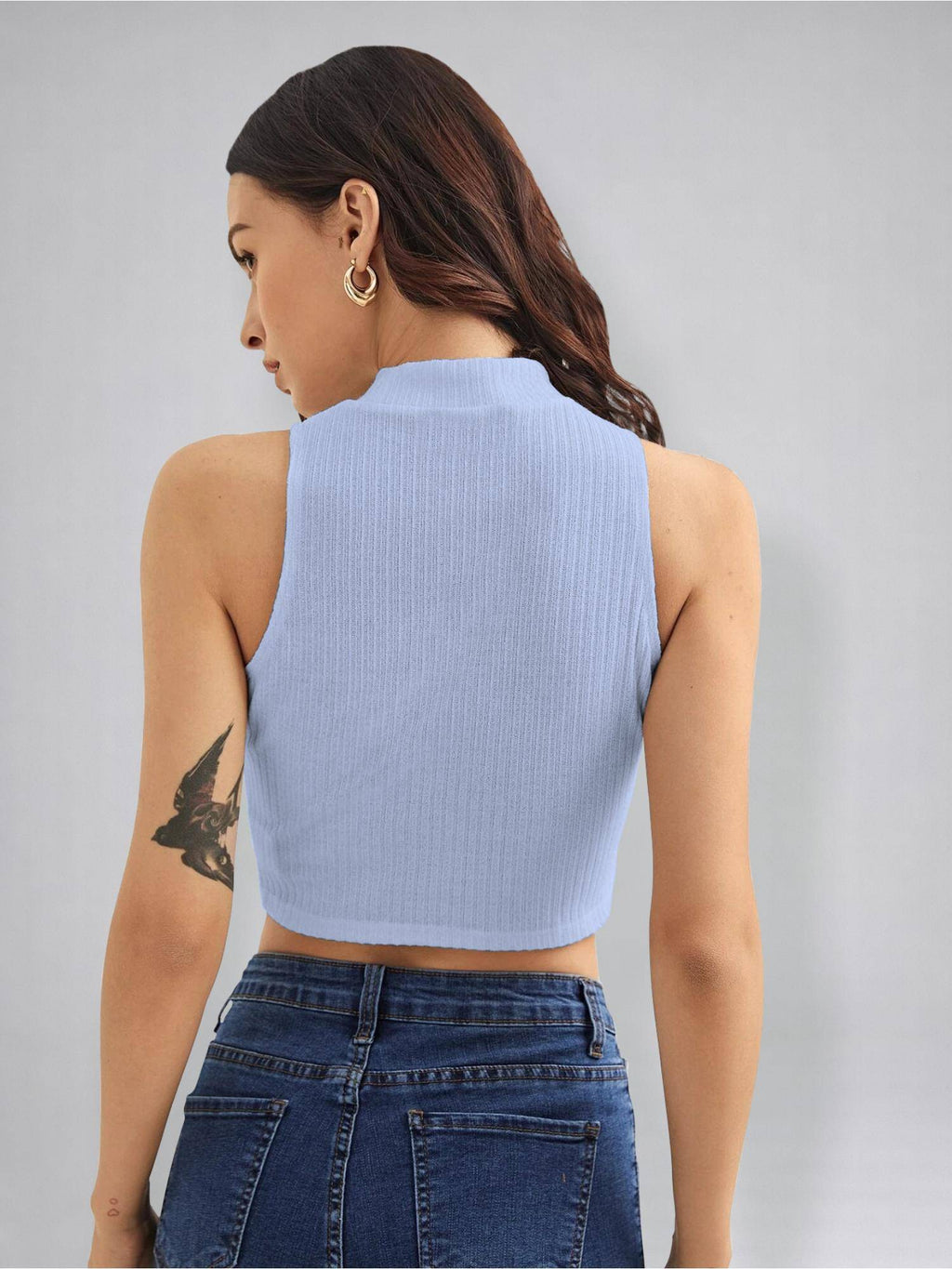 Womens Rust High Neck Sleeveless Crop Top | CT61 - view 26