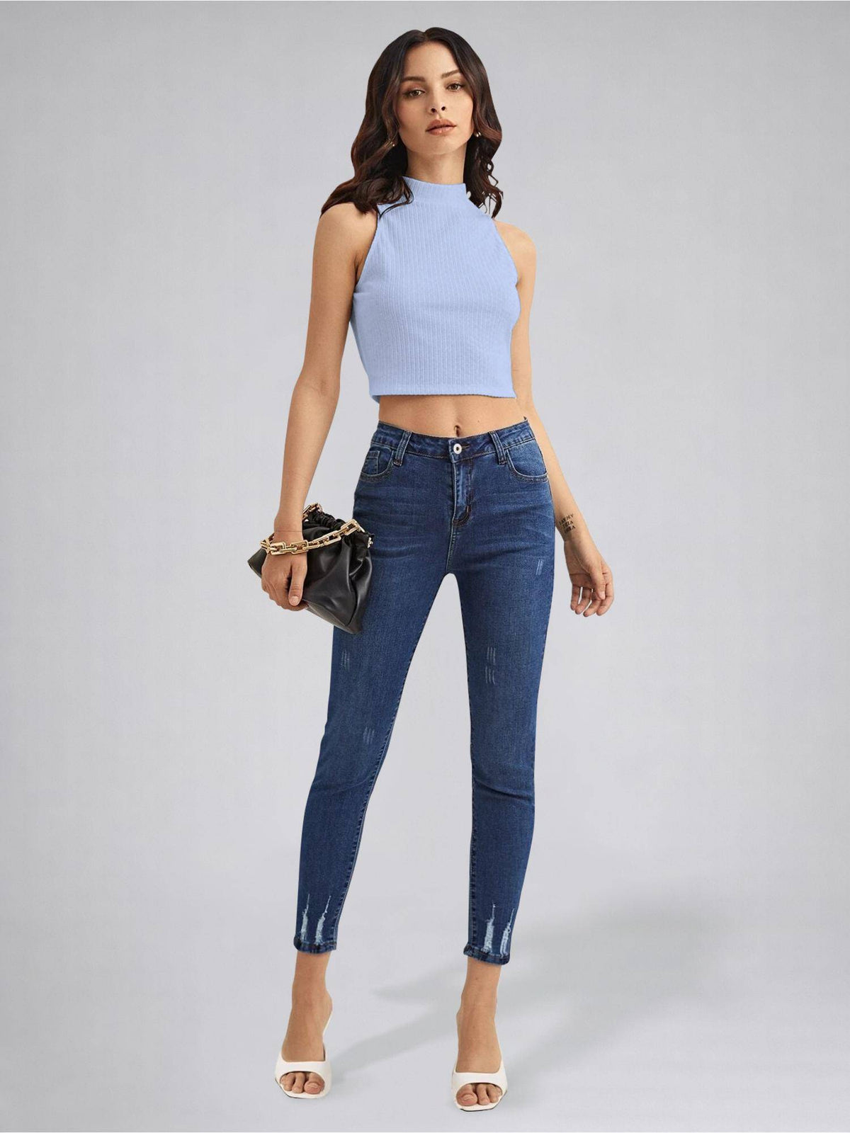 Womens Rust High Neck Sleeveless Crop Top | CT61 - view 30