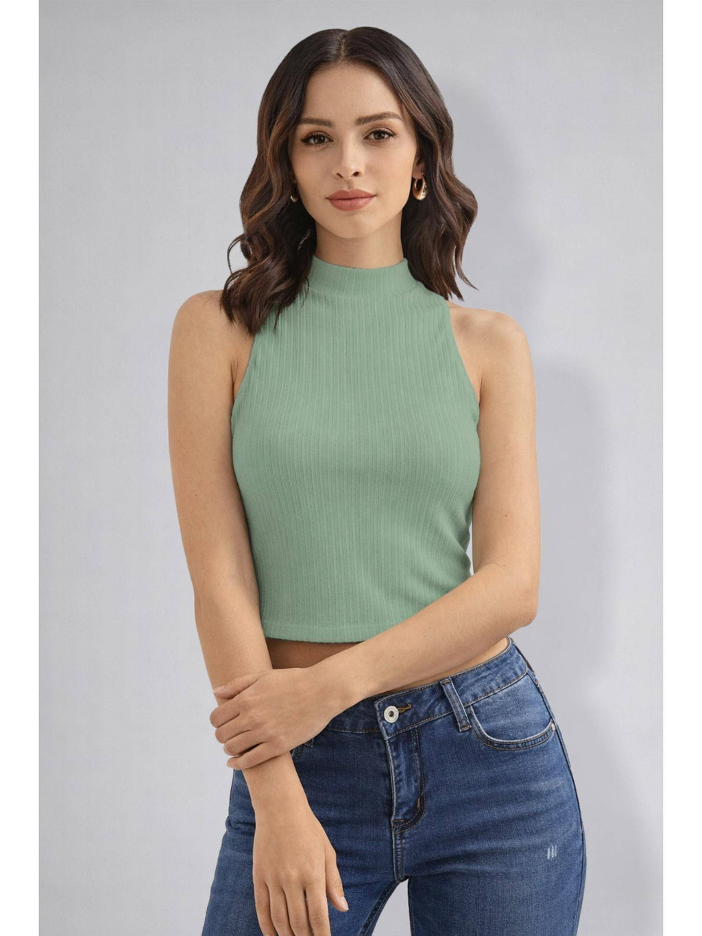 Womens Rust High Neck Sleeveless Crop Top | CT61 - view 19