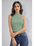 Womens Rust High Neck Sleeveless Crop Top | CT61 - view 19