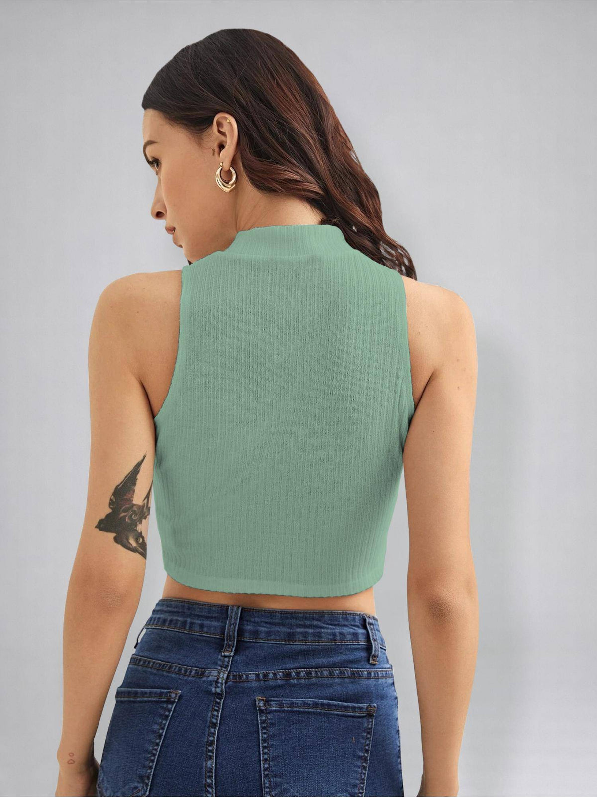 Womens Rust High Neck Sleeveless Crop Top | CT61 - view 20