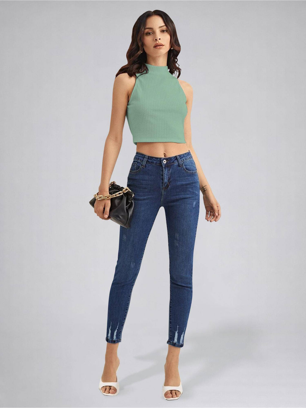 Womens Rust High Neck Sleeveless Crop Top | CT61 - view 24