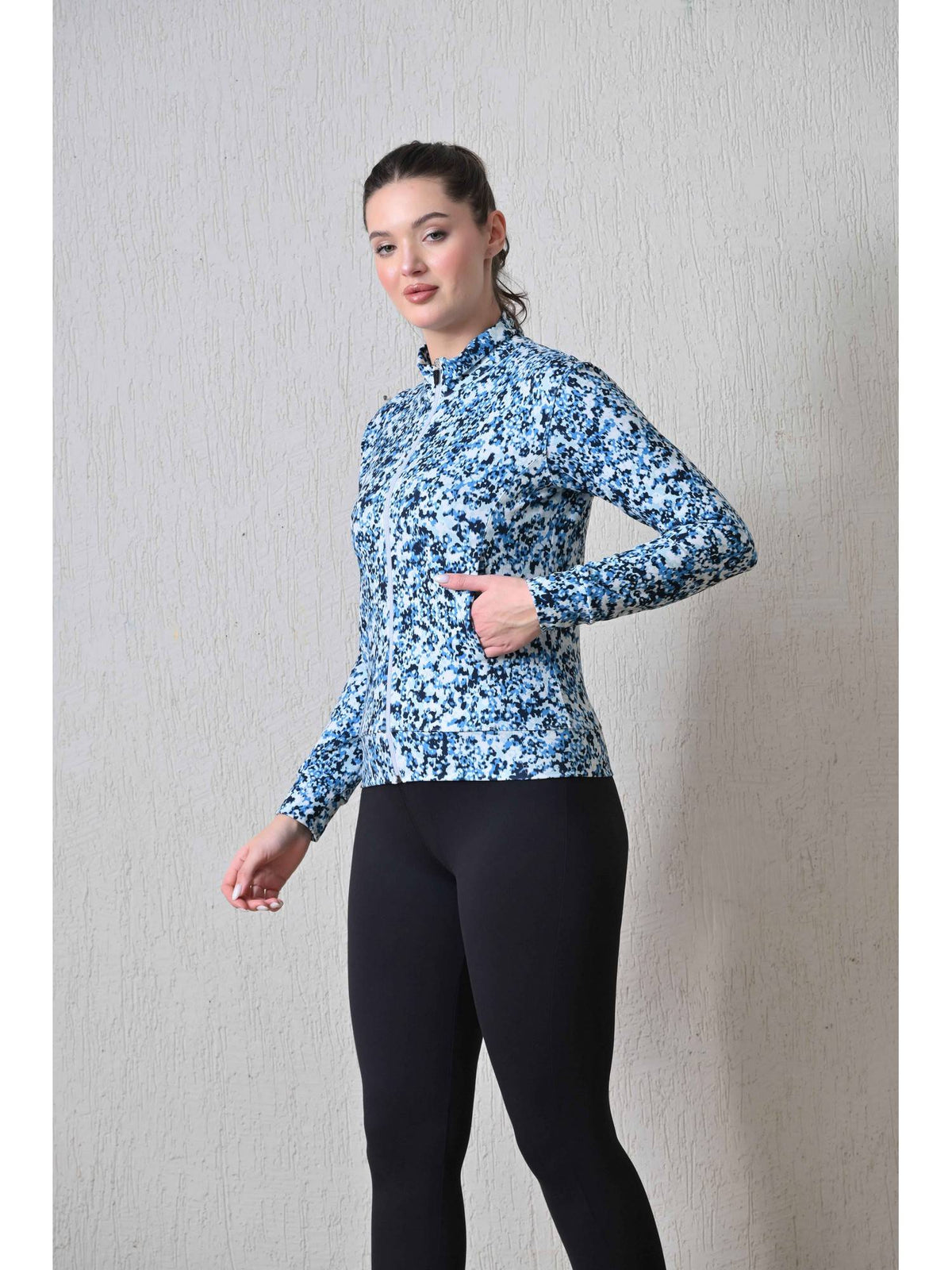Women Blue High Neck Printed Light Jacket | JK12 - view 1