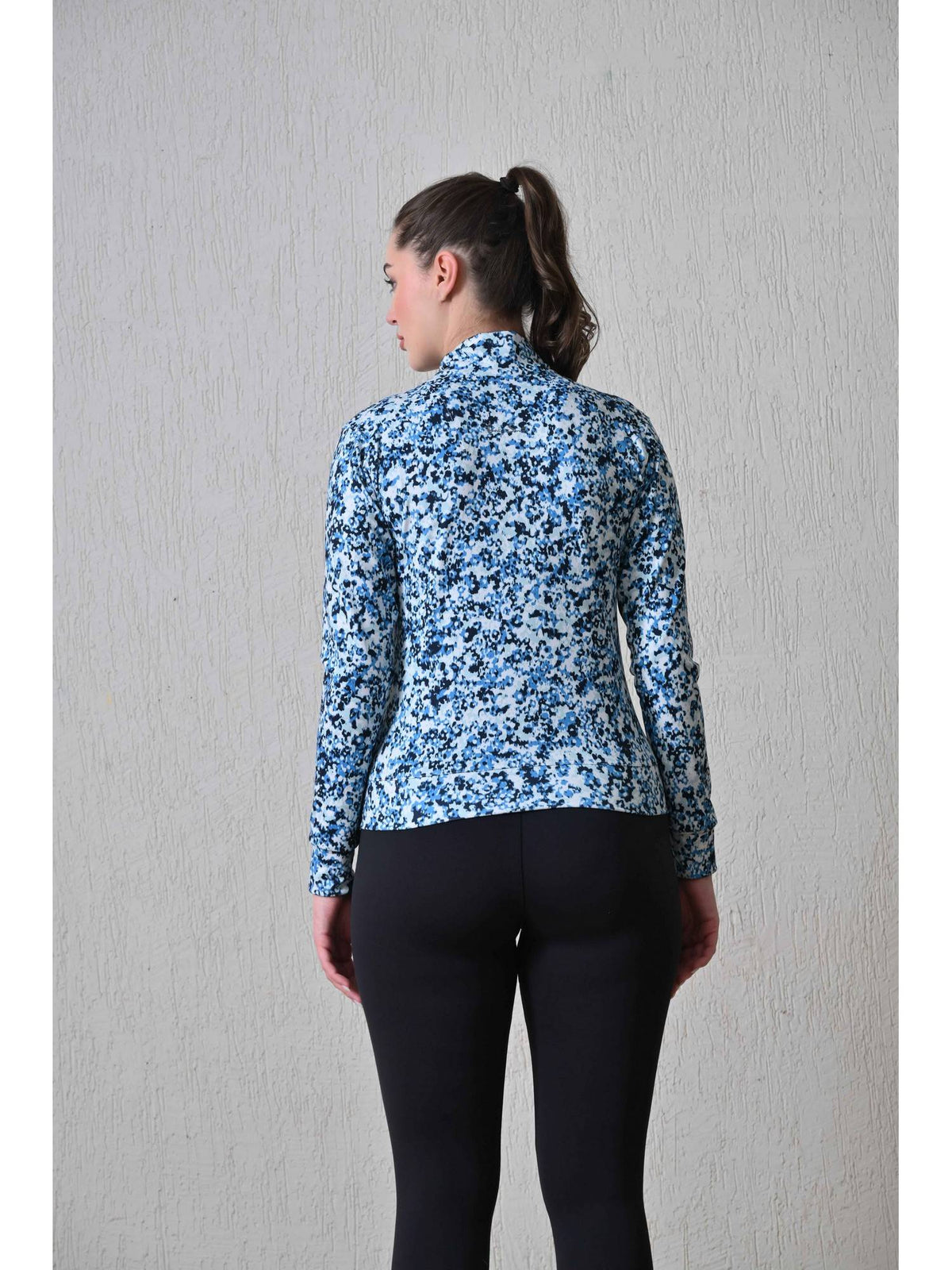 Women Blue High Neck Printed Light Jacket | JK12 - view 2