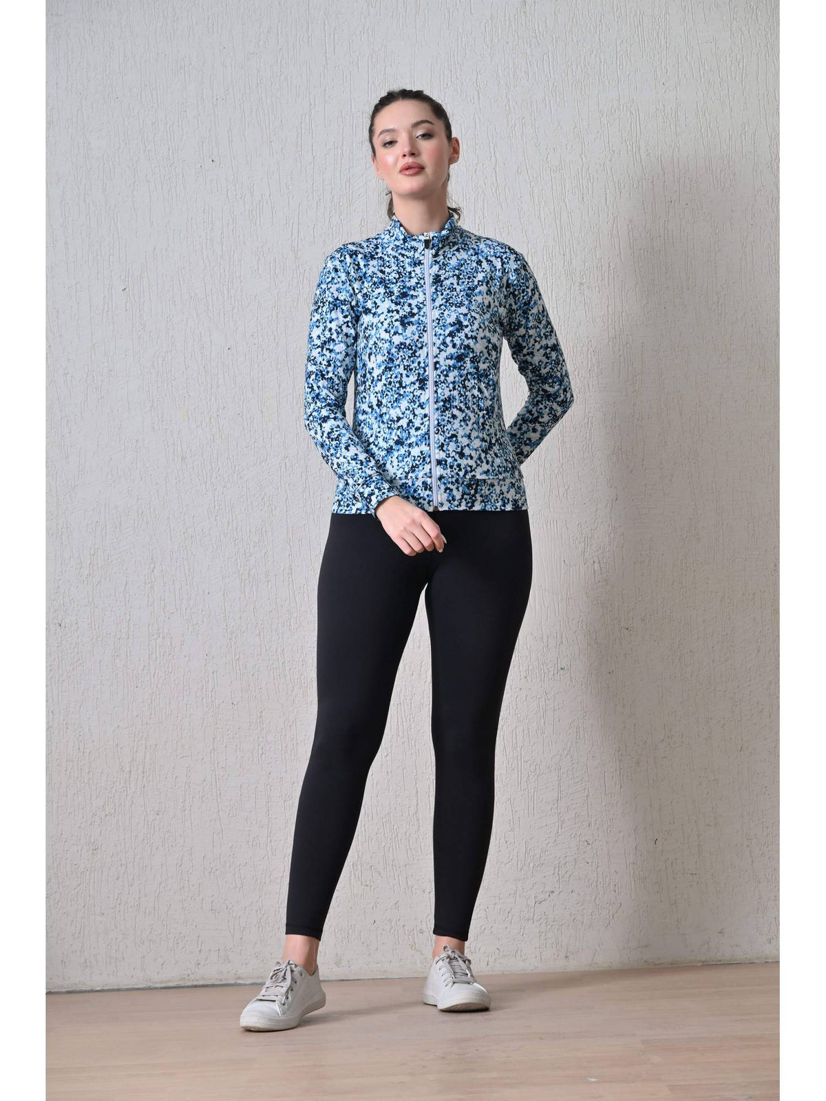Women Blue High Neck Printed Light Jacket | JK12 - view 3