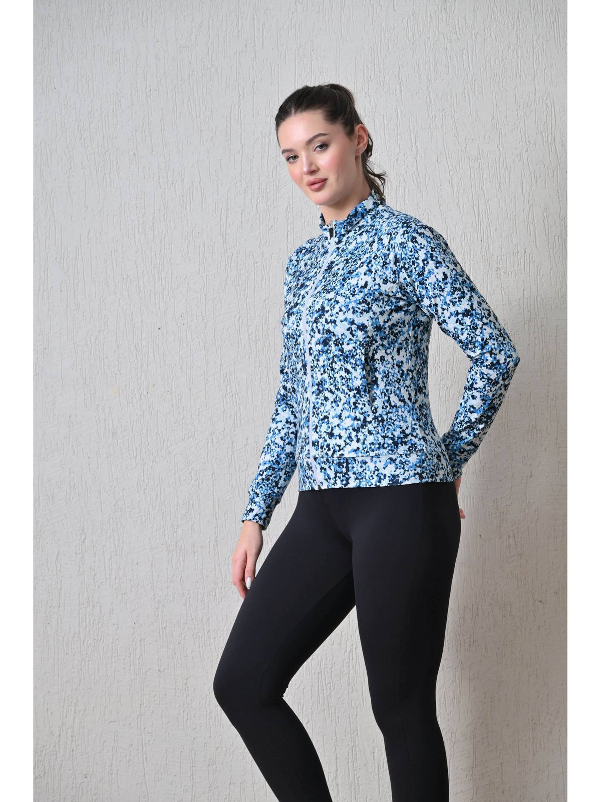 Women Blue High Neck Printed Light Jacket | JK12 - view 4