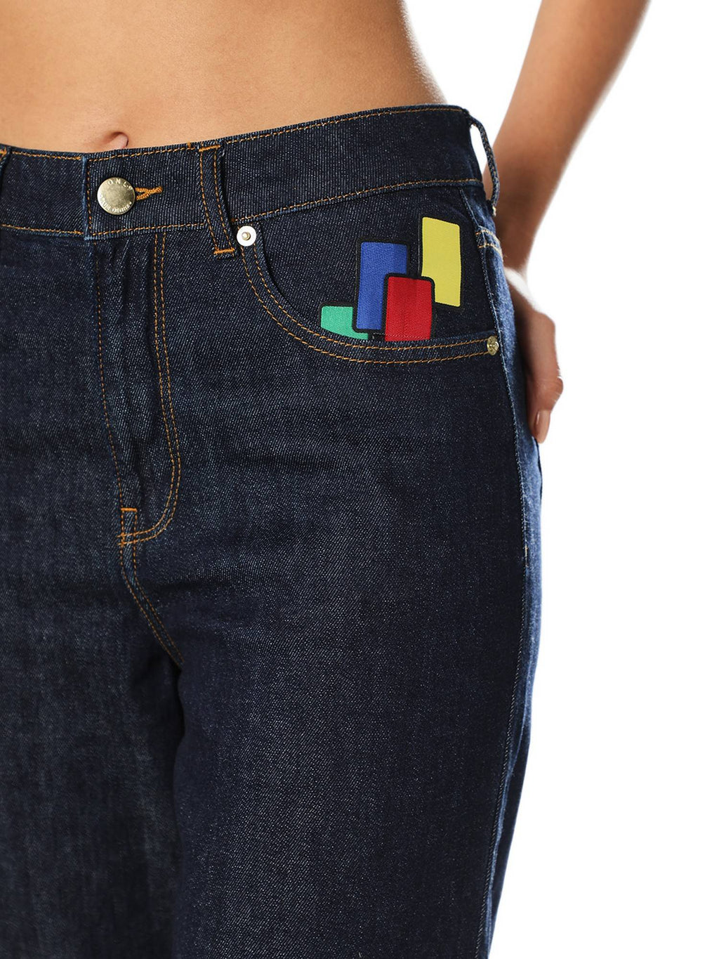 Women's Abstract Print Straight Blue Jeans | O24 - view 4