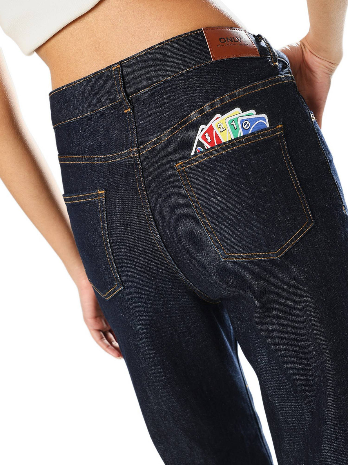 Women's Abstract Print Straight Blue Jeans | O24 - view 5
