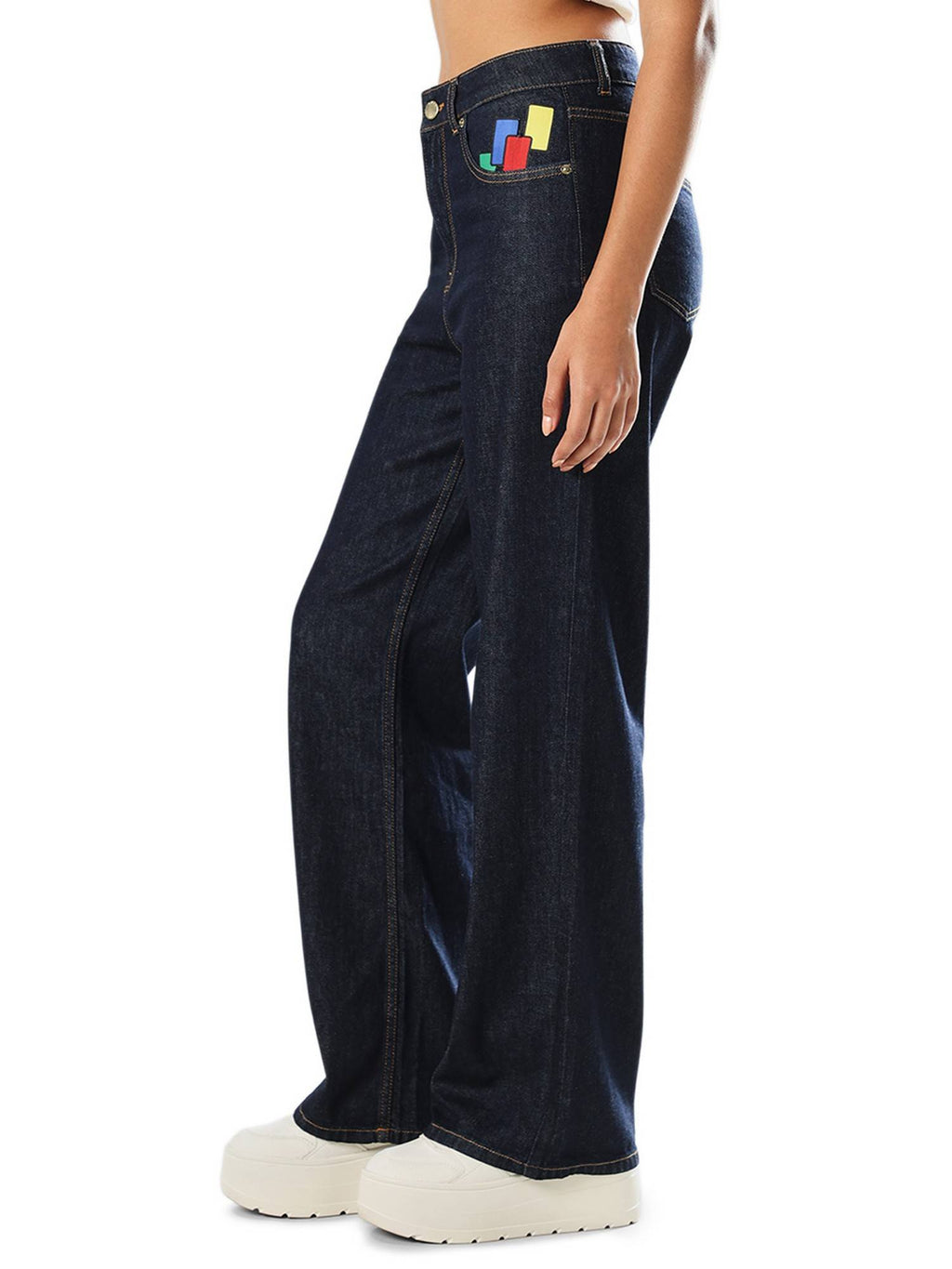 Women's Abstract Print Straight Blue Jeans | O24 - view 6