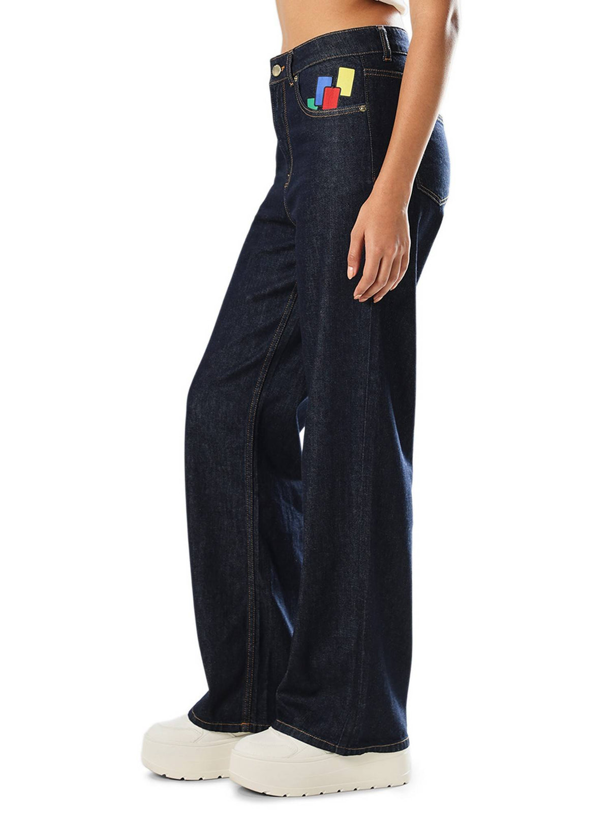 Women's Abstract Print Straight Blue Jeans | O24 - view 6